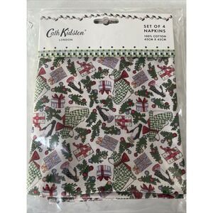 Cath‎ Kidston Christmas Ditsy Fabric Whimsical Christmas Napkins 4-Pack NEW